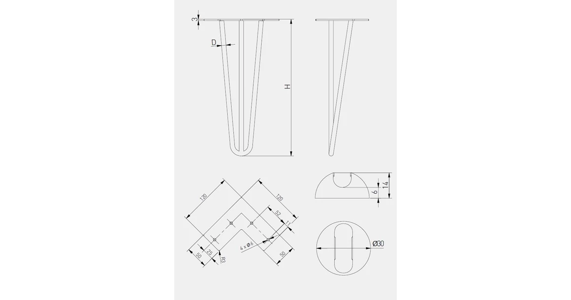 Kép 3/3 - Asztalláb ARTO-10-3R,  304mm, fekete