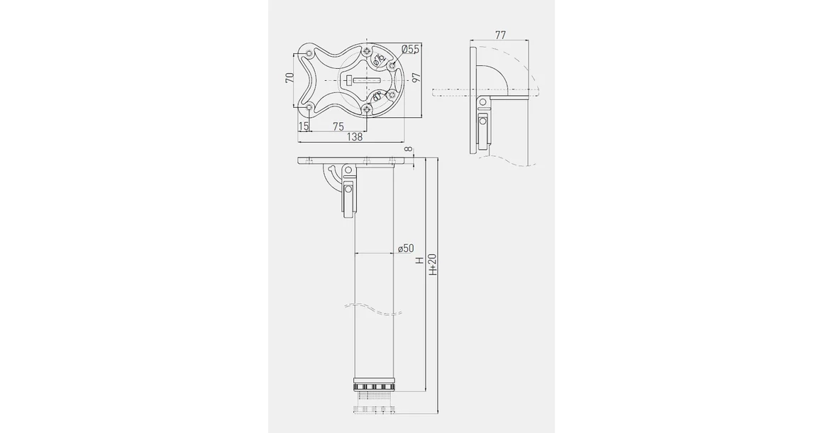 Kép 2/2 - Asztalláb felhajtható NM-F50  710mm, króm