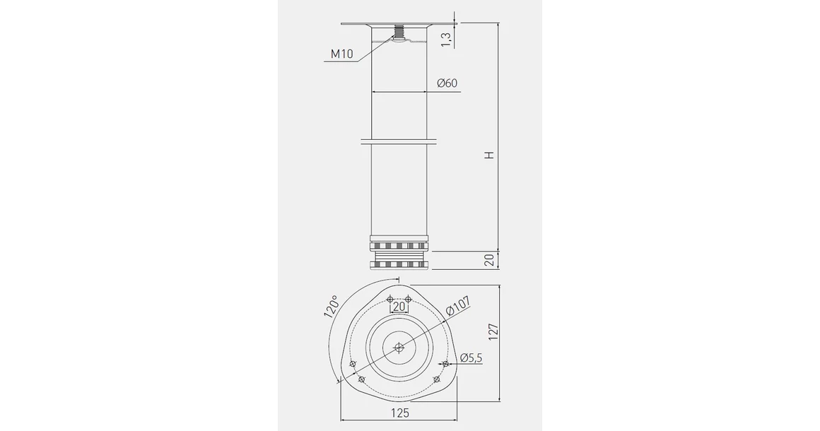 Kép 2/2 - Asztalláb NM-S60,  820mm, matt nikkel