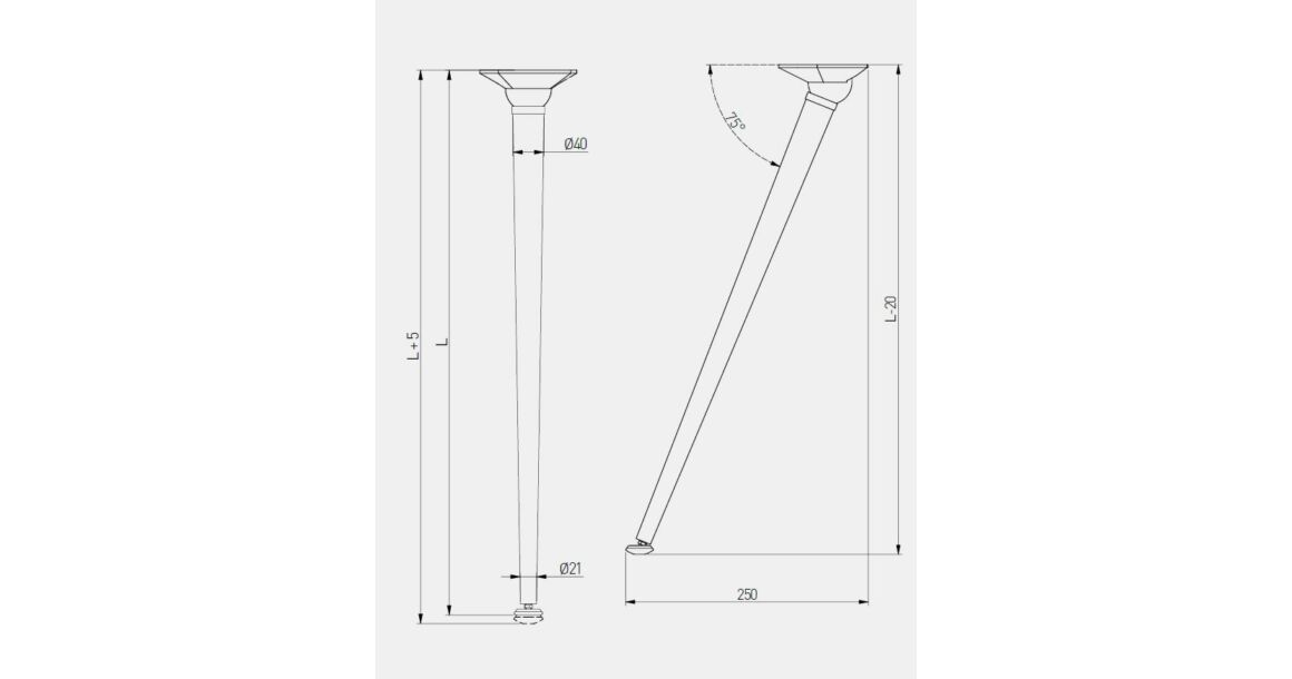 Kép 2/10 - Asztalláb ferde NM-X-LINE40,  710mm, króm