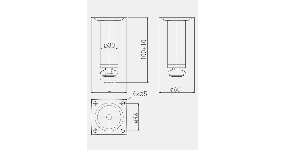 Kép 2/2 - Bútorláb fém, BD-1, 100mm, króm