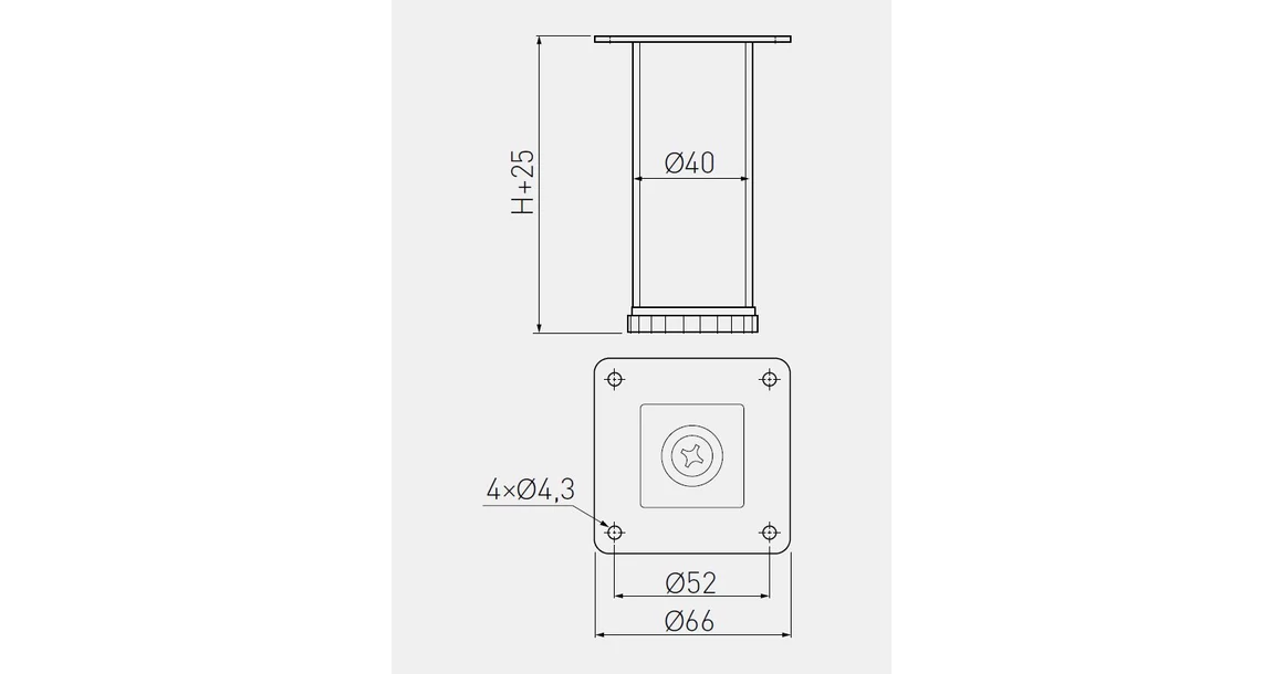 Kép 2/2 - Bútorláb fém, SQ-40,  60mm, króm