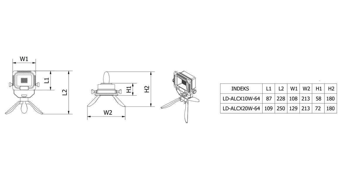 Kép 6/6 - LED reflektor akumulátorral ALLEDO 20W, 1600lm, AC220-240V, 50/60 Hz, PF>0,5, RA>80, IP54, 120°, 6400K, zöld