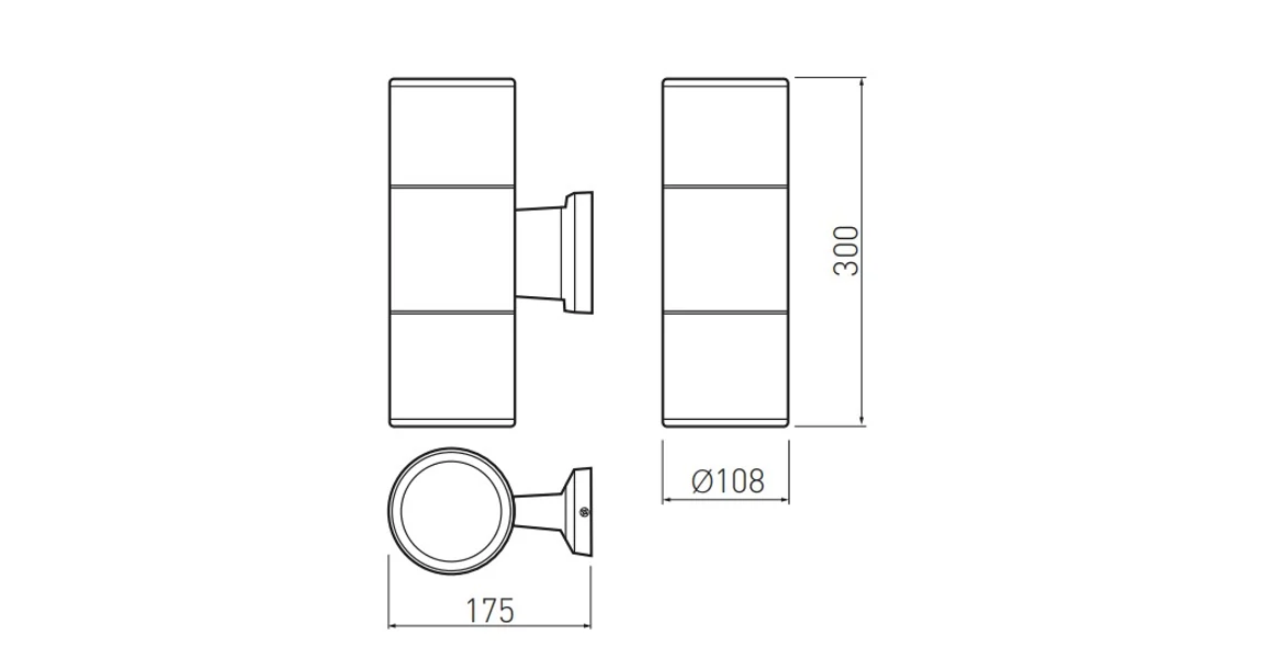 Kép 3/3 - Lámpa Fali lámpa BALEO 2 irányú, 2XE27, 304*105*175, IP 54 (Ø105mm)
