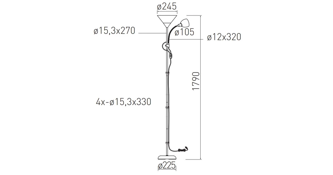 Kép 7/7 - Lámpa Állólámpa BENFICA2, E27 max. 60W, E14 max.40W, műanyag + fém, fekete