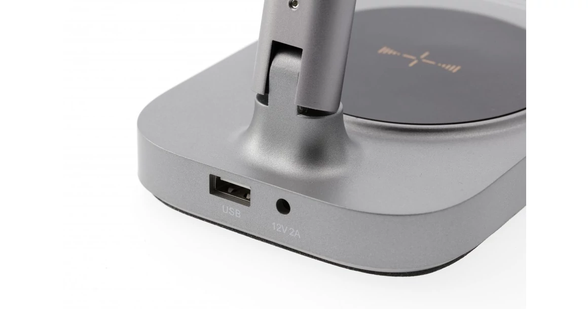 Kép 8/9 - Lámpa Asztali BRESSI 8W, 450lm, AC220-240V, 3-CCT, Wireless töltő, USB, PF>0,5, RA>80, szürke