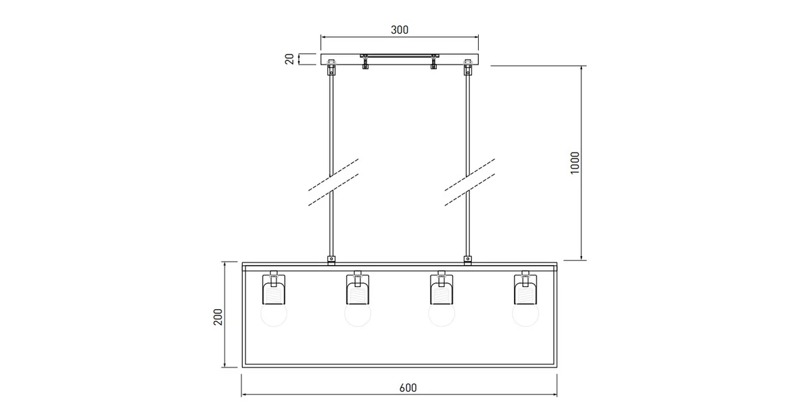 Kép 5/5 - Lámpa Mennyezeti lámpatest DIU4, 3635, AC220-240V, 50/60Hz, 4*E27, IP20, 60CMX18CMX20CM, négyszeres, fekete