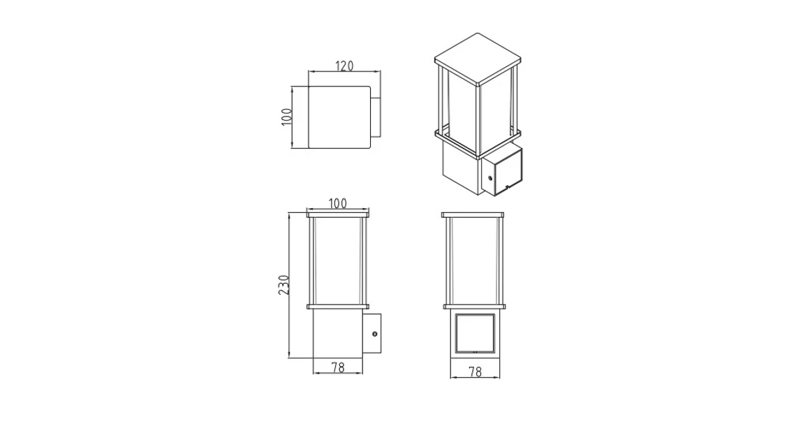 Kép 3/3 - Lámpa Kerti lámpatest KEMI-AU, E27, MAX.15W, IP44, AC220-240V,50-60Hz, falra szerelhető, grafit
