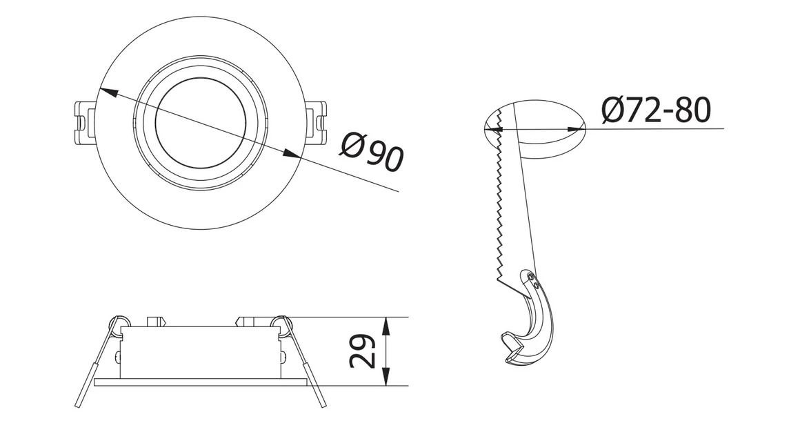 Kép 2/2 - Lámpa Mennyezeti lámpatest LINTO, IP20, Ø90x29mm, kör, fehér/fekete