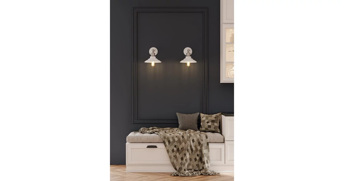 Kép 3/5 - Lámpa Fali lámpatest LORET+ kapcsolóval,8267,AC220-240V,50/60Hz,1*E27,max.40W,átmérő20cm,egyes,fehér