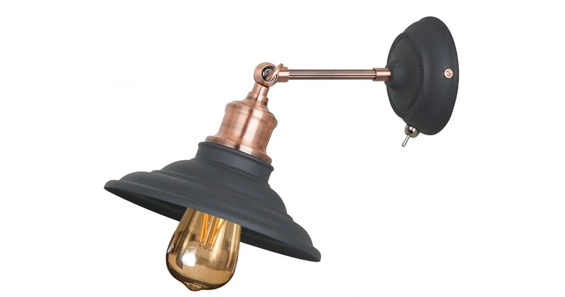 Kép 1/4 - Lámpa Fali lámpatest LORET+ kapcsolóval,7901,AC220-240V,50/60Hz,1*E27,max.40W,átmérő20cm,egyes,fekete