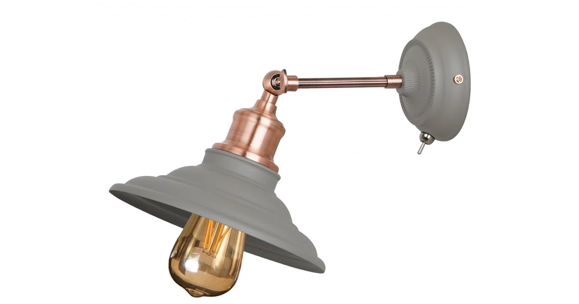 Kép 1/2 - Lámpa Fali lámpatest LORET+ kapcsolóval,8229,AC220-240V,50/60Hz,1*E27,max.40W,átmérő20cm,egyes,szürke