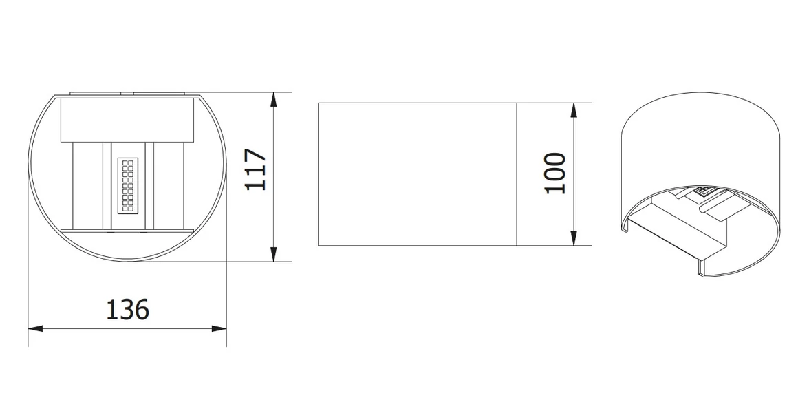 Kép 2/2 - Lámpa Fali lámpa MISSOURI-O, 7W, 540lm, AC220-240V, 50/60 Hz, PF>0,5 ,Ra≥80, IP54, IK08, 4000K, kör, szürke
