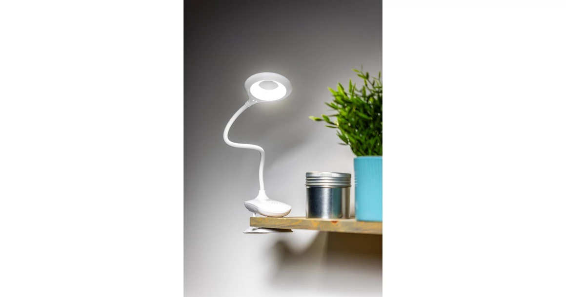 Kép 2/6 - Lámpa Asztali RINGO, 4W, 200lm.DC5V, 1A, 3000K-6000K, 3-CCT, bat.1200 mAh, Ra>80, fényerő-szabályozás, fehér