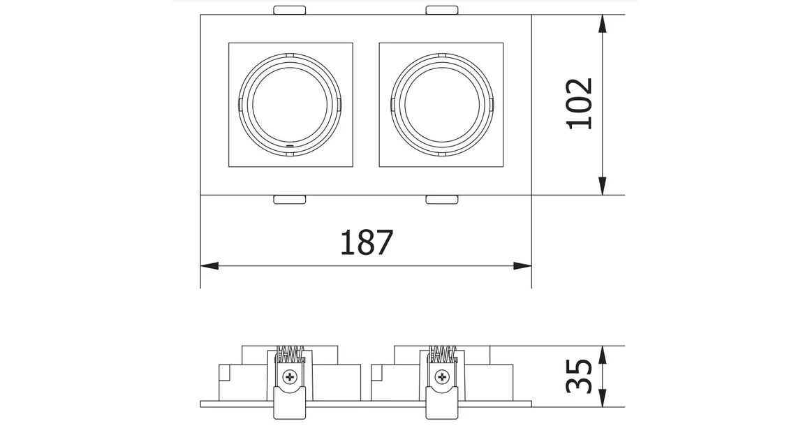 Kép 4/4 - Lámpa Mennyezeti lámpatest RUBIO IP20, 187x102mm, dupla, négyzet, fekete