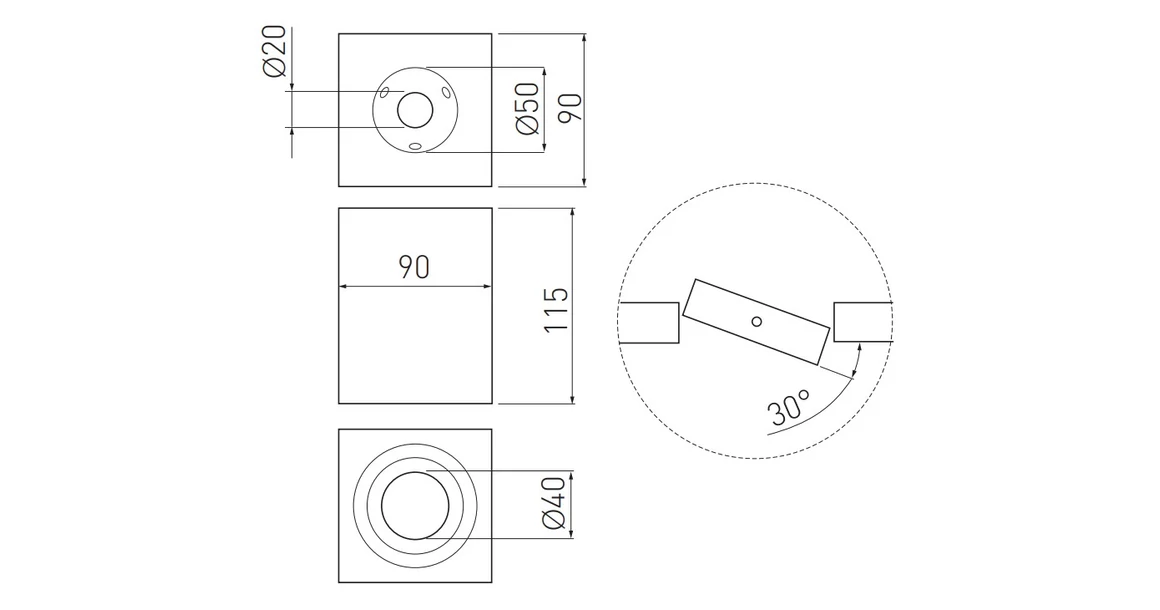 Kép 2/2 - Lámpa Mennyezeti lámpatest SENSA, aluminium, 90x90x115, IP20, max 50W, négyzet, fehér