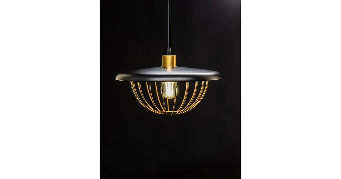 Kép 5/6 - Lámpa Mennyezeti lámpatest TULIP,3444,AC220-240V,50/60Hz,1*E27,IP20,átmérő 36cm,egyes,fekete/arany