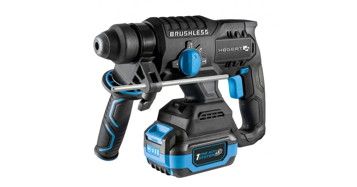 Kép 1/11 - Högert HT2E249-B24CH fúró-vésőkalapács szett, 18V, 2,2J, SDS+, 2db 4Ah akkuval, töltővel, kofferben