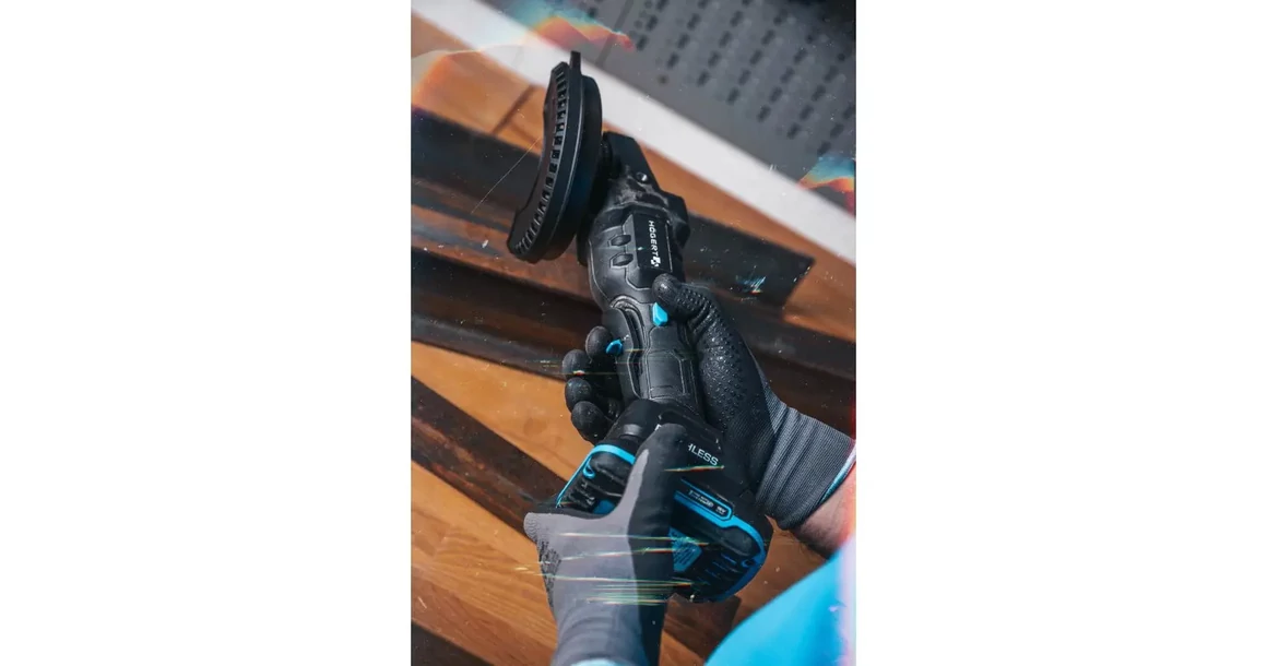 Kép 3/5 - Högert HT2E232-0AG sarokcsiszoló, biztonsági lapátkapcsolóval 18V, 125mm, dobozban