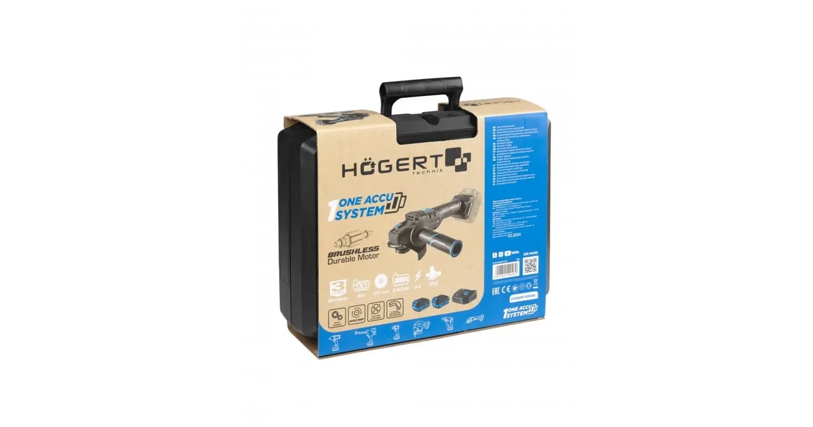 Kép 13/16 - Högert HT2E250-B24AG sarokcsiszoló, 18V, 125mm, 2 db 4 Ah akkuval, töltővel, kofferben