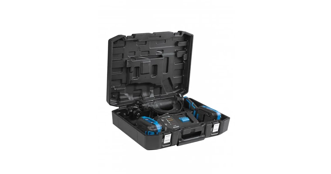 Kép 15/16 - Högert HT2E250-B24AG sarokcsiszoló, 18V, 125mm, 2 db 4 Ah akkuval, töltővel, kofferben