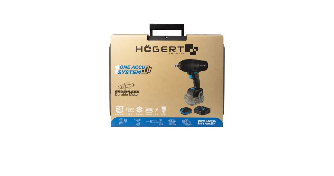 Kép 7/7 - Högert HT2E253-B14IW ütvecsavarozó szett, 18V, 600Nm, 4 Ah akkuval, töltővel kofferben