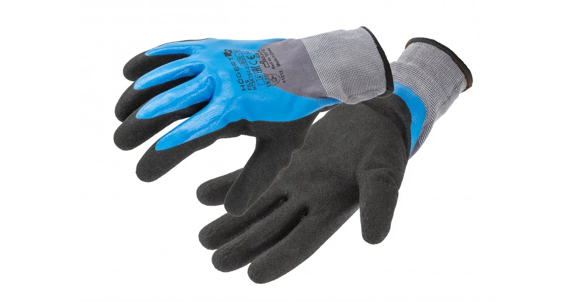 Kép 1/3 - Munkaruha Högert FILS Munkavédelmi kesztyű, 3/4 hab nitril bevonatú, kék/szürke/fekete 10