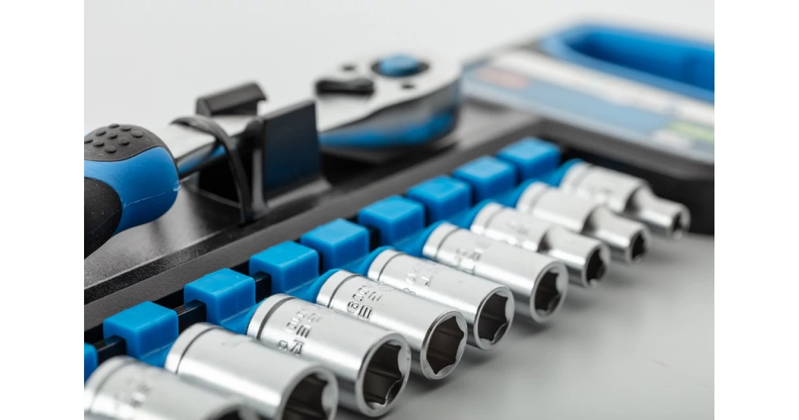 Kép 2/2 - Szerszám Högert Racsnis behajtó kar szett, 1/4", 10 db dugókulccsal, CrV