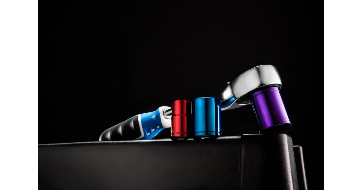 Kép 2/3 - Szerszám Högert Racsnis behajtó kar szett, 1/2", 10 db dugókulccsal, CrV, színkódos