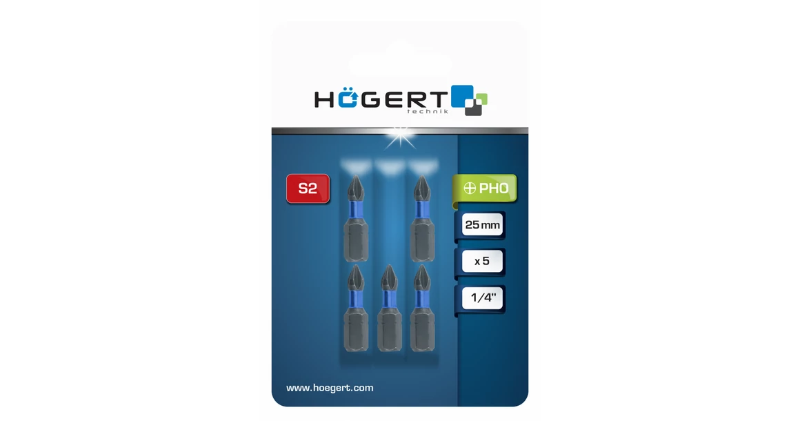 Kép 2/2 - Szerszám Högert Bitfej 25mm, PH0, S2, DIN3126,  5db/csomag, mágnesezett, színezett