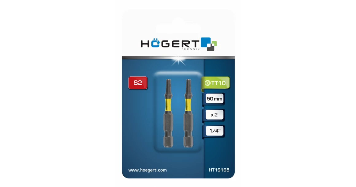 Kép 2/2 - Szerszám Högert Bitfej 50mm, TT10, S2, DIN3126,  2db/csomag, mágnesezett, színezett