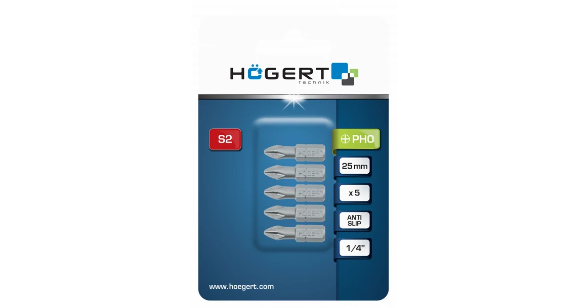 Kép 2/2 - Szerszám Högert Bitfej 25mm, PH0, S2, DIN3126,  5db/csomag