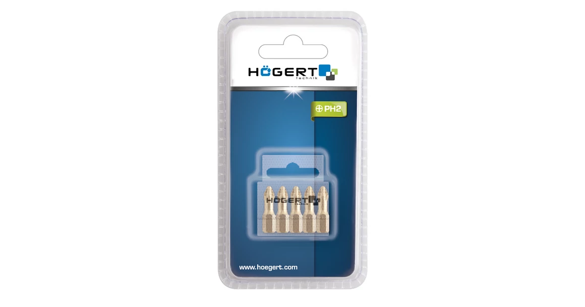 Kép 2/2 - Szerszám Högert Bitfej 25mm, PH2, S2, DIN3126,  5db/csomag, titán bevonattal