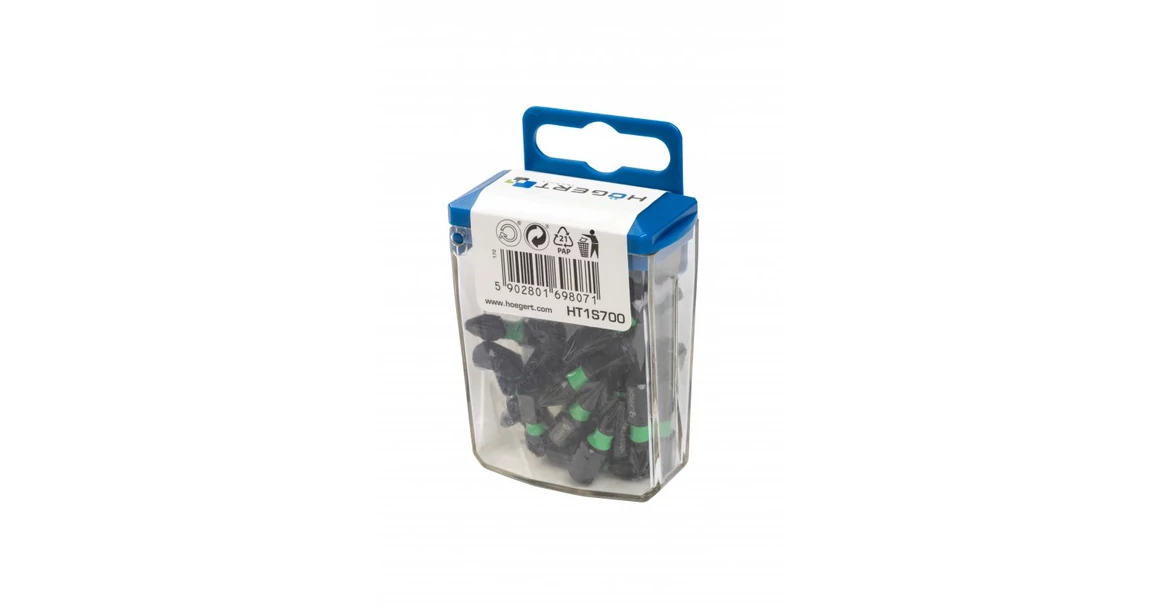 Kép 2/4 - Szerszám Högert Bitfej 25mm, PZ2, S2, DIN3126, 20db/csomag, mágnesezett, színezett
