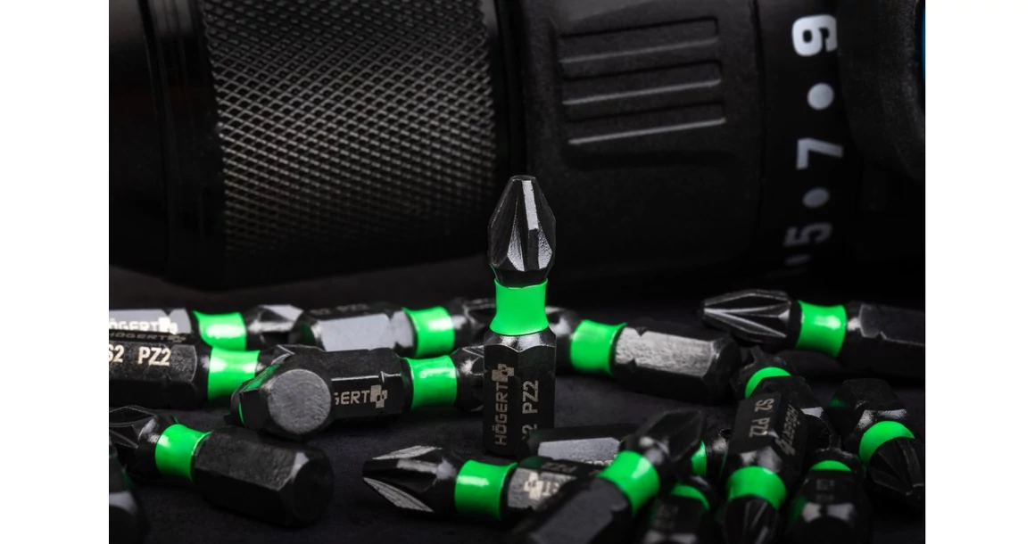 Kép 4/4 - Szerszám Högert Bitfej 25mm, PZ2, S2, DIN3126, 20db/csomag, mágnesezett, színezett