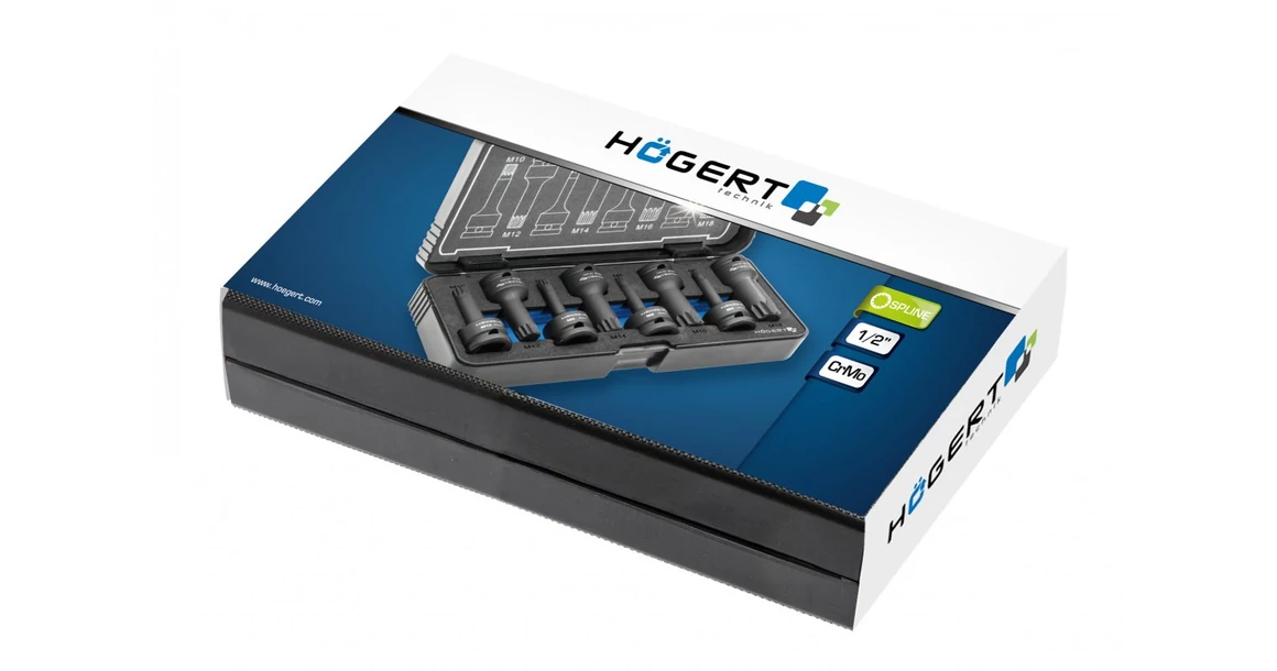 Kép 2/2 - Szerszám Högert Pneumatikus bit kulcs szett, torx,   8db-os, 1/2", T30 - T80, CrMo, tárolóban