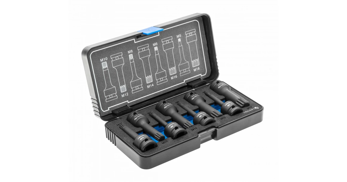Kép 1/2 - Szerszám Högert Pneumatikus bit kulcs szett,  8db-os, 1/2", M5 - M18, CrMo, tárolóban