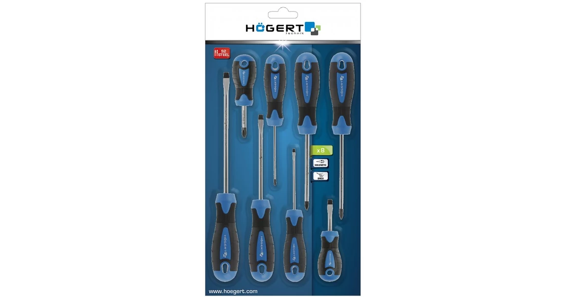 Kép 2/2 - Szerszám Högert Csavarhúzó szett,   8db-os, Crv, SL3, SL5, SL6, PH0, PH1, PH2, extra rövidet is tartalmaz