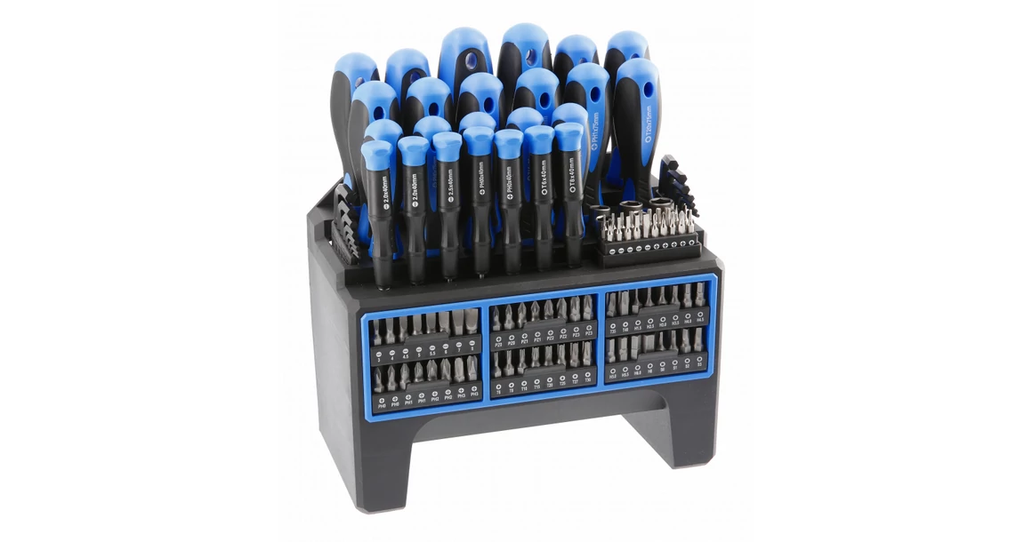 Kép 1/6 - Szerszám Högert Csavarhúzó szett, 114db-os, Crv, csavarhúzók, bitfejek, dugókulcsok, imbuszulcsok, álvánnyal