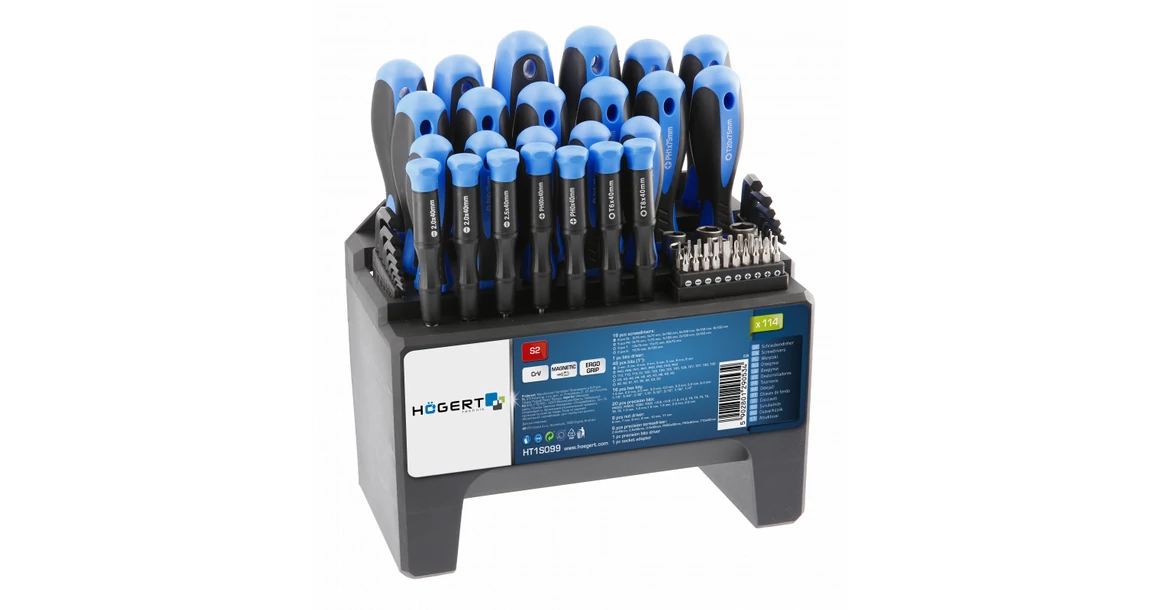 Kép 2/6 - Szerszám Högert Csavarhúzó szett, 114db-os, Crv, csavarhúzók, bitfejek, dugókulcsok, imbuszulcsok, álvánnyal