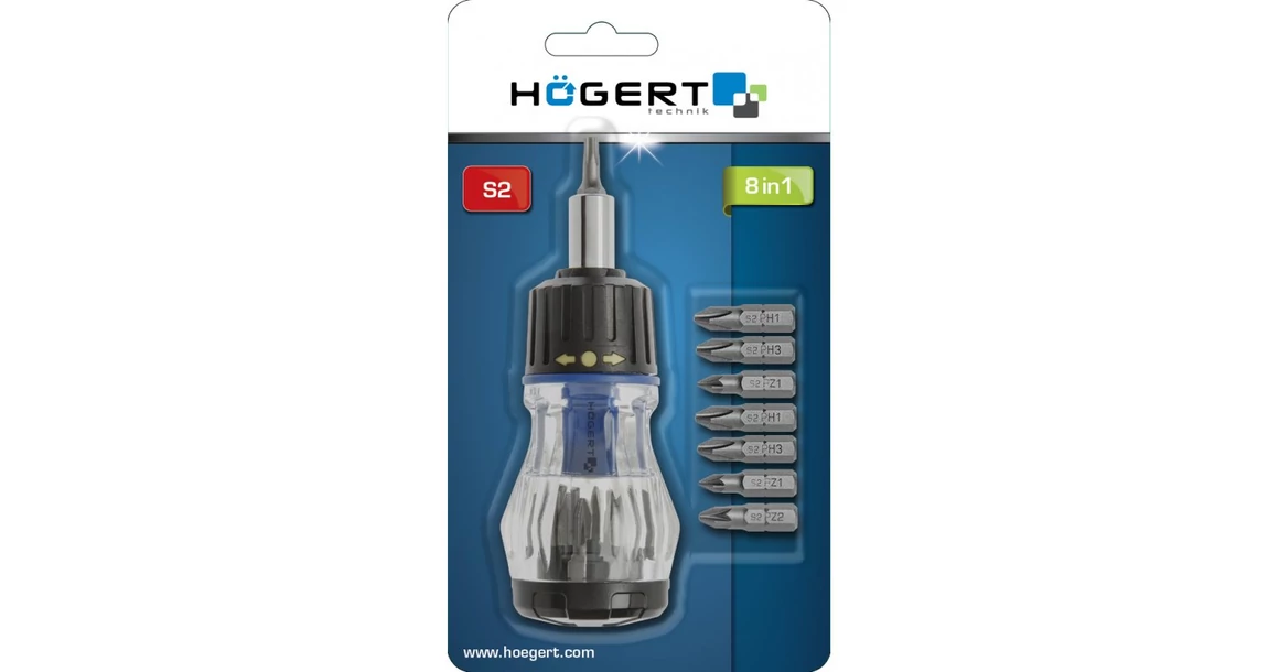 Kép 2/2 - Szerszám Högert Csavarhúzó, mini 10 cm, 9db bittel, SL3, 6, PH1, 2, 3, T15, 20, H4