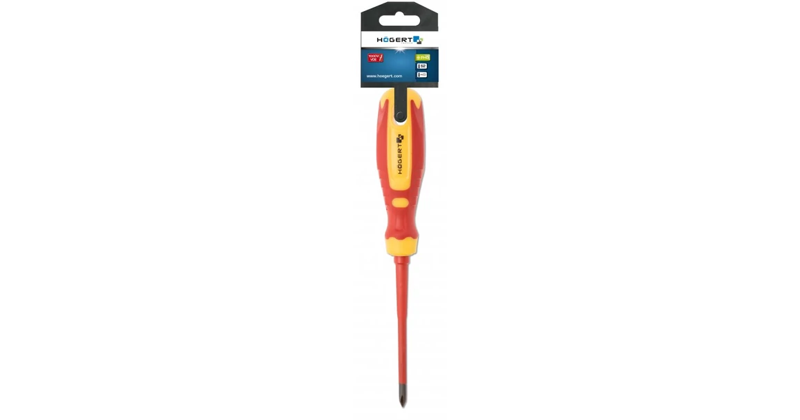 Kép 2/2 - Szerszám Högert Csavarhúzó, PH1, CrMo, 100/192mm, szigetelt 1000V, Slim / vékonyított véggel
