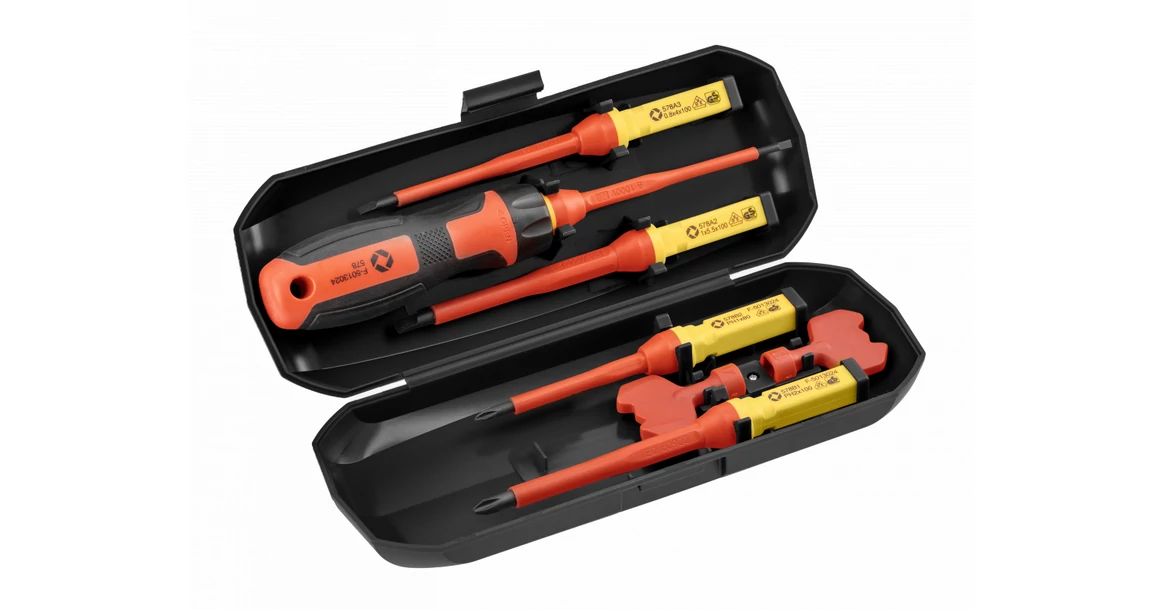 Kép 1/2 - Szerszám Högert Csavarhúzó szett,  8db-os, szigetelt 1000V, CrMo, kapcsolószekrény kulcsokkal, tárolóban