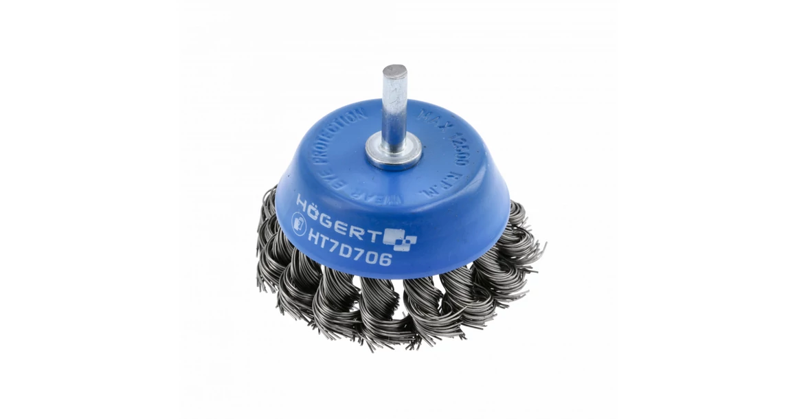 Kép 1/2 - Szerszám Högert Csiszoló korong, drótos, végkefés, rozsdamentes acél dróttal,  75mm, max 12500 fordulat