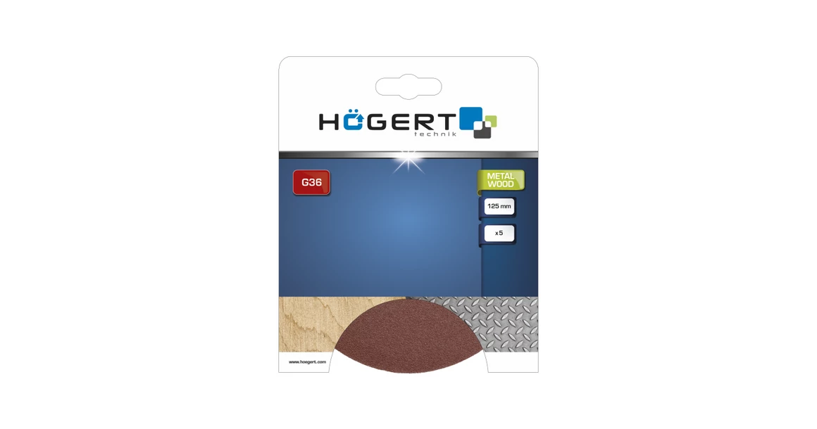 Kép 3/3 - Szerszám Högert Csiszoló papír, kör, tépőzáras, teli, 125mm, G 36, 5db/csomag