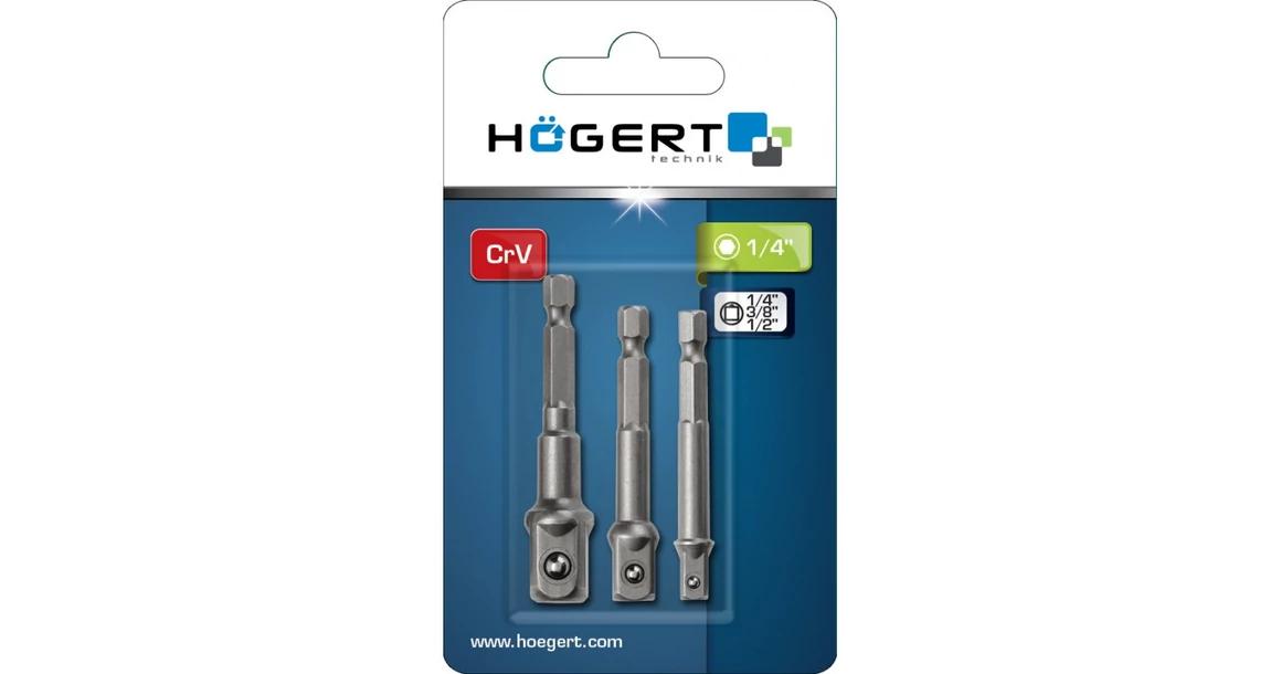 Kép 2/2 - Szerszám Högert Dugókulcshoz markolat szett, , 1/4"-1/4", 1/4"-3/8", 1/4"-1/2", 65-75mm, CrV