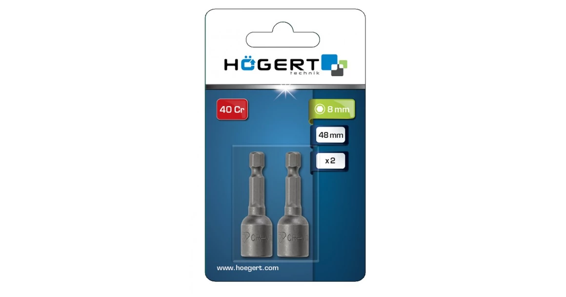 Kép 2/2 - Szerszám Högert Dugókulcs, 1/4",  8,0mm, CrV, 48mm, mágneses, 2db/csomag