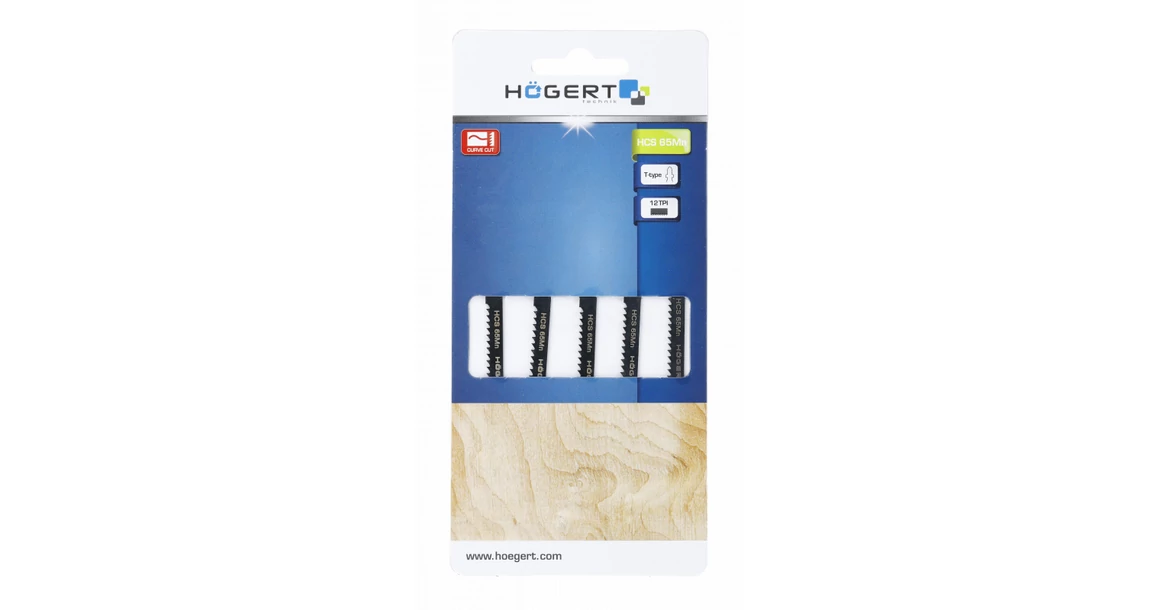 Kép 2/2 - Szerszám Högert Dekopír fűrészlap,  50/76mm, fa, HCS 65Mn, 12 TPI, 5db/csomag, max 3,5mm