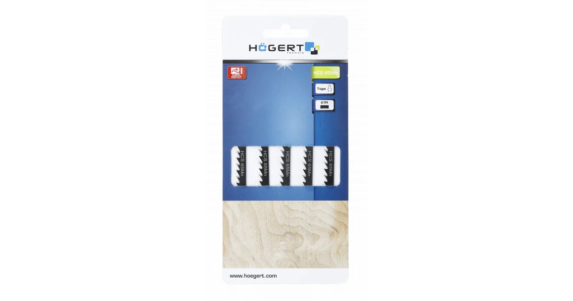 Kép 2/2 - Szerszám Högert Dekopír fűrészlap,  75/100mm, fa, HCS 65Mn,  6 TPI, 5db/csomag, max 40mm
