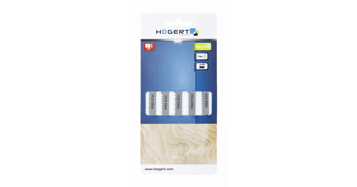 Kép 2/2 - Szerszám Högert Dekopír fűrészlap,  75/100mm, fa, HCS 65Mn, 10 TPI, 5db/csomag, max 30mm